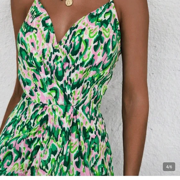 SHEIN Asymmetrical Green and Pink Dress - Picture 2 of 5